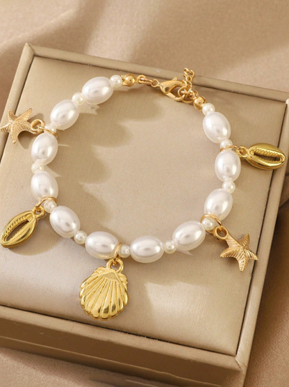 Starfish Shell Pearl Beaded Bracelet | Boho Beach Jewelry | Summer Resort Style Accessory