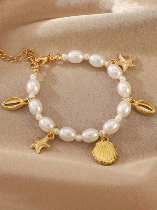 Starfish Shell Pearl Beaded Bracelet | Boho Beach Jewelry | Summer Resort Style Accessory
