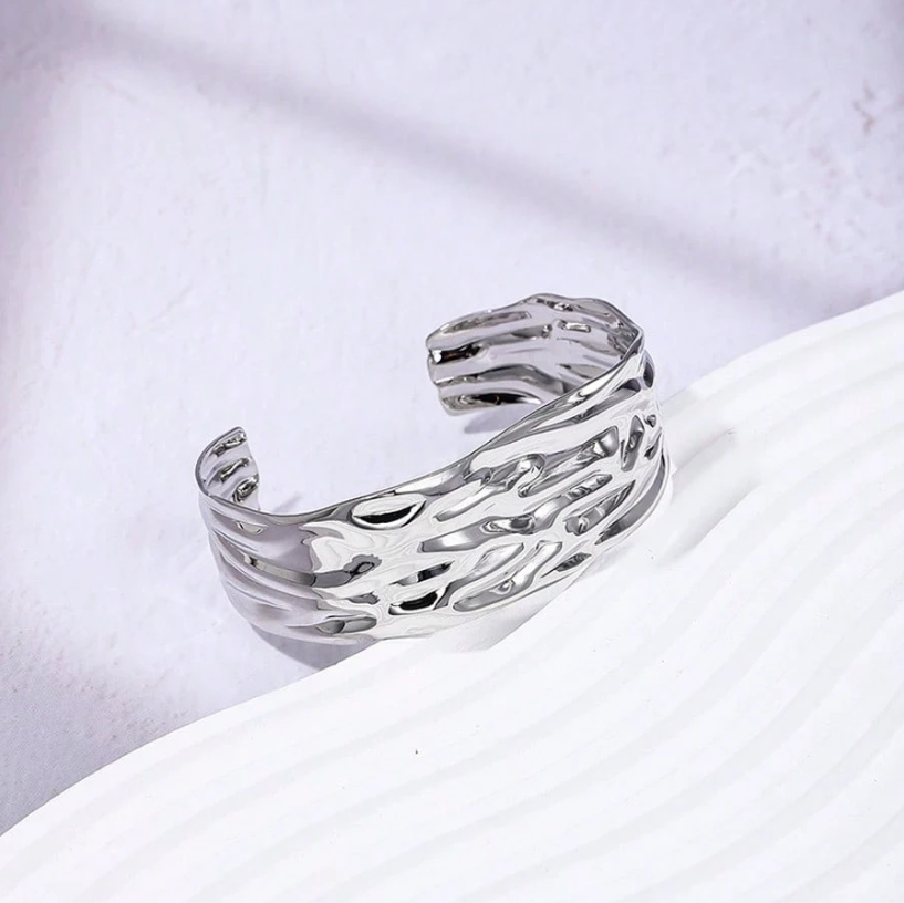 Gold Wide Chunky Statement Cuff Bracelet | Geometric Open Bangle | Trendy Party Jewelry