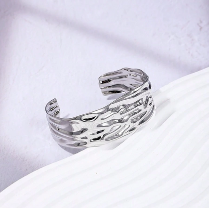 Gold Wide Chunky Statement Cuff Bracelet | Geometric Open Bangle | Trendy Party Jewelry