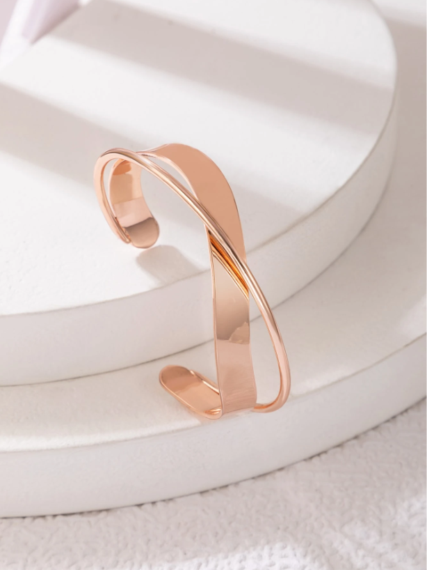 Minimalist Geometric Metal Open Cuff Bracelet | Modern Bangle in Gold, Silver & Rose Gold