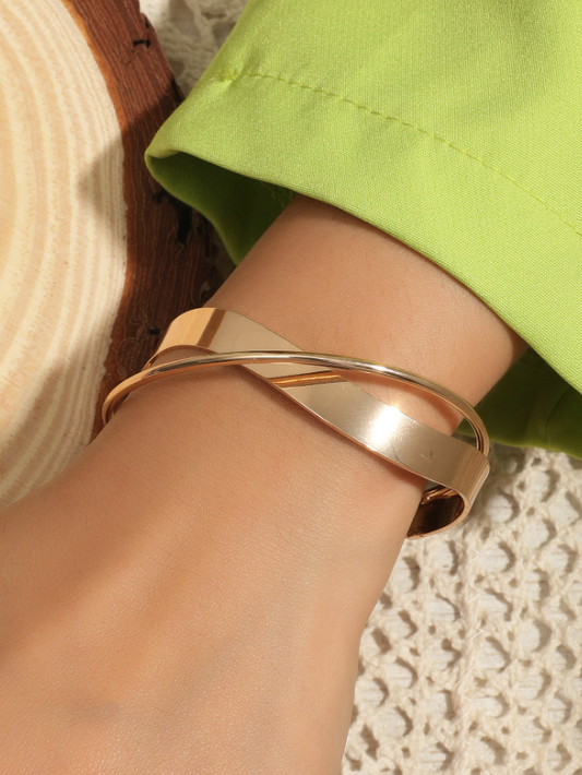Minimalist Geometric Metal Open Cuff Bracelet | Modern Bangle in Gold, Silver & Rose Gold