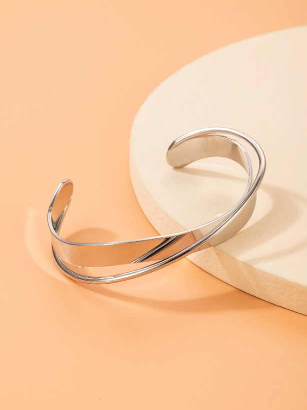Minimalist Geometric Metal Open Cuff Bracelet | Modern Bangle in Gold, Silver & Rose Gold