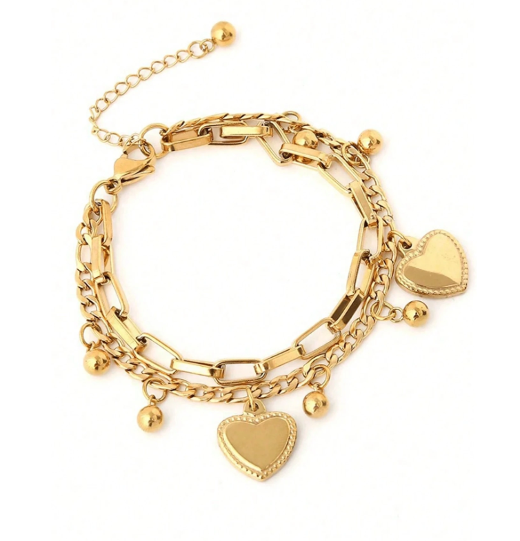 Gold Double Heart Chain Bracelet | Romantic Linked Charm Jewelry | Everyday & Gift Accessory