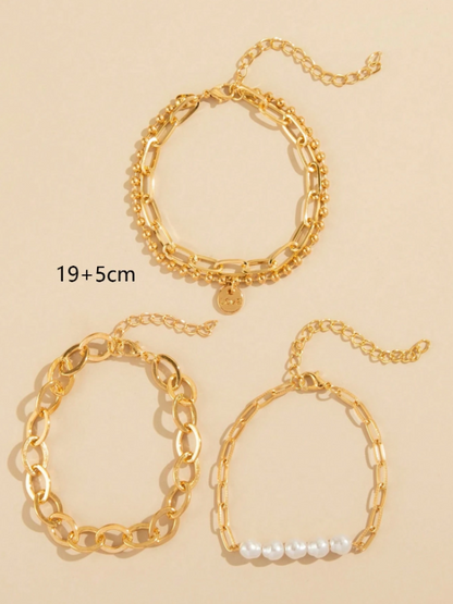4pcs Baroque Pearl Chain & Love Letter Charm Bracelet Set | Boho Layered Gold Bracelets | Trendy Daily Jewelry