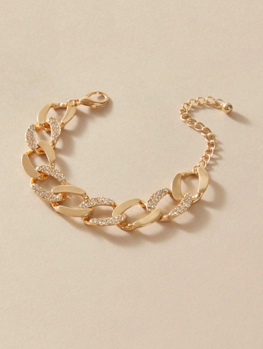 1PC Rhinestone Thick Chain Bracelet | Trendy Gold & Silver Diamond Charm Bracelet for Daily & Party Wear