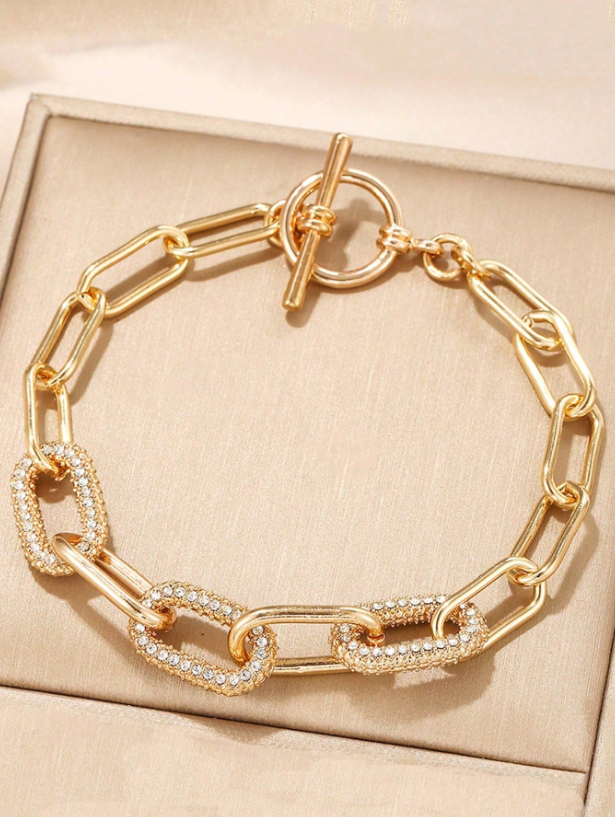 Elegant Rhinestone Oval Chain Bracelet