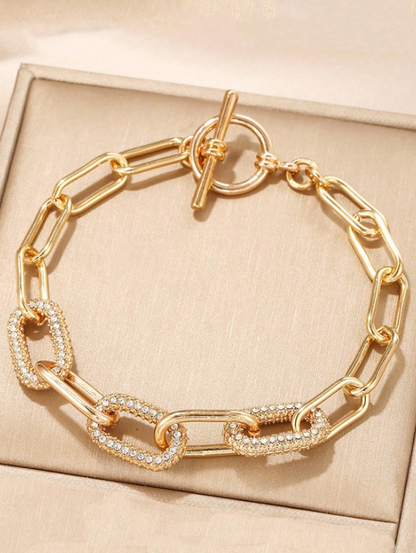 Elegant Rhinestone Oval Chain Bracelet