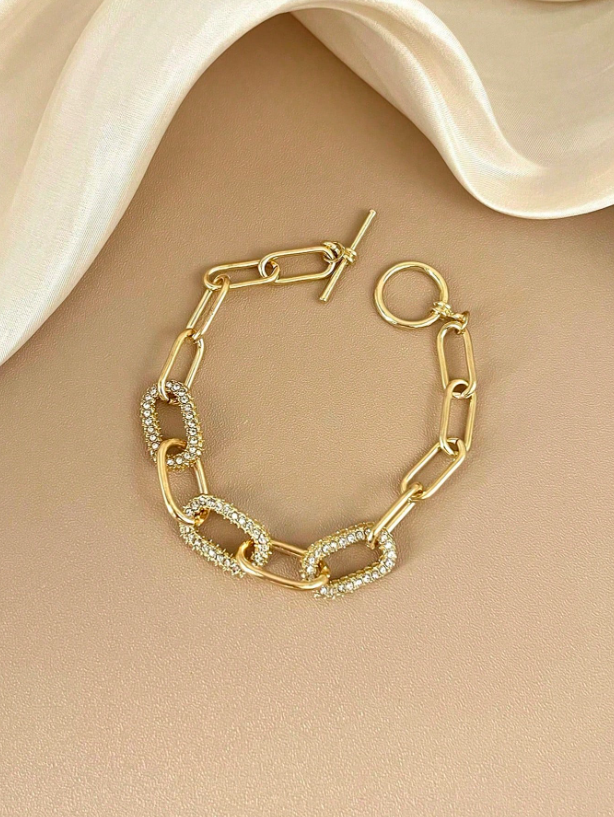 Elegant Rhinestone Oval Chain Bracelet
