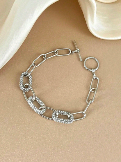 Elegant Rhinestone Oval Chain Bracelet