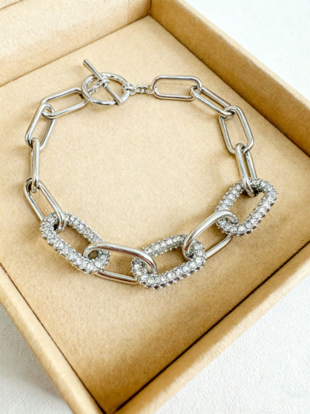 Elegant Rhinestone Oval Chain Bracelet