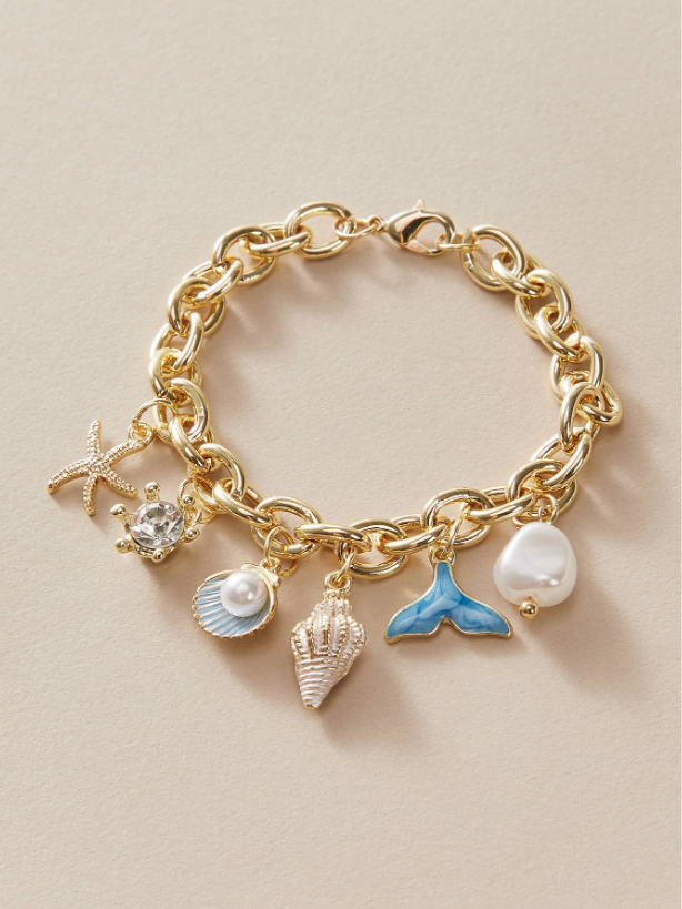 Starfish & Fish Tail Charm Bracelet | Beach-Inspired Pearl & Seashell Jewelry for Daily & Vacation Wear
