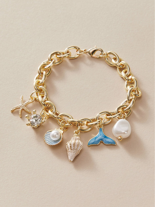 Starfish & Fish Tail Charm Bracelet | Beach-Inspired Pearl & Seashell Jewelry for Daily & Vacation Wear