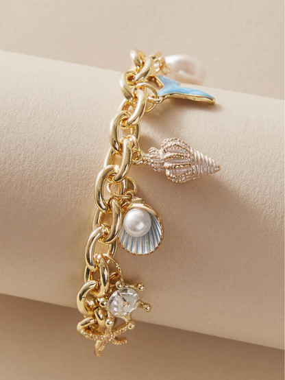 Starfish & Fish Tail Charm Bracelet | Beach-Inspired Pearl & Seashell Jewelry for Daily & Vacation Wear