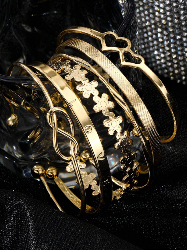6pcs Set Vintage Multi-Layer Woven Gold Alloy Bracelets | Boho Geometric Textured Stackable Jewelry