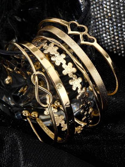 6pcs Set Vintage Multi-Layer Woven Gold Alloy Bracelets | Boho Geometric Textured Stackable Jewelry