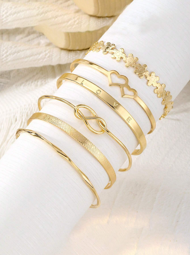 6pcs Set Vintage Multi-Layer Woven Gold Alloy Bracelets | Boho Geometric Textured Stackable Jewelry