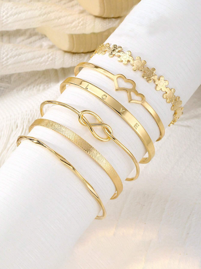 6pcs Set Vintage Multi-Layer Woven Gold Alloy Bracelets | Boho Geometric Textured Stackable Jewelry