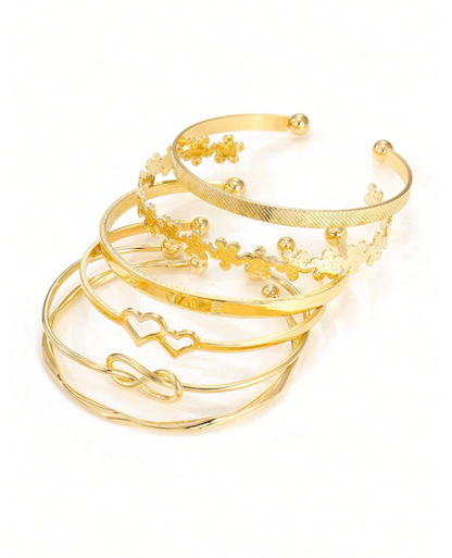 6pcs Set Vintage Multi-Layer Woven Gold Alloy Bracelets | Boho Geometric Textured Stackable Jewelry
