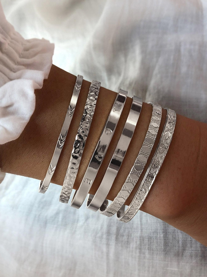 6pcs Set Textured Gold Cuff Bangles | Elegant Geometric Stackable Bracelets