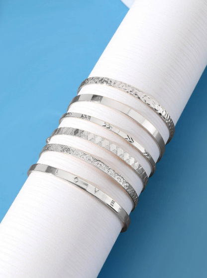 6pcs Set Textured Gold Cuff Bangles | Elegant Geometric Stackable Bracelets