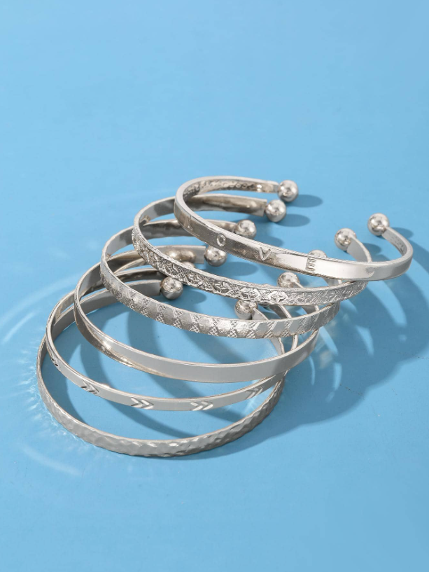 6pcs Set Textured Gold Cuff Bangles | Elegant Geometric Stackable Bracelets