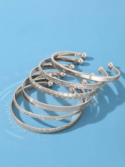 6pcs Set Textured Gold Cuff Bangles | Elegant Geometric Stackable Bracelets
