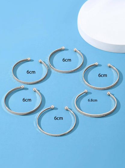 6pcs Set Textured Gold Cuff Bangles | Elegant Geometric Stackable Bracelets