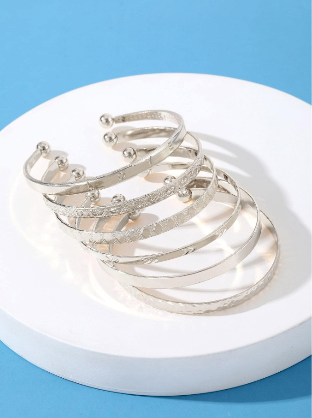 6pcs Set Textured Gold Cuff Bangles | Elegant Geometric Stackable Bracelets