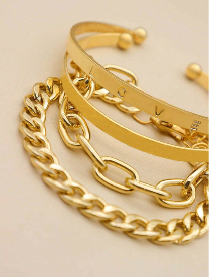 4pcs Asymmetrical Chain Bracelet Set in Gold & Silver | Multi-Element Fashion Bangles