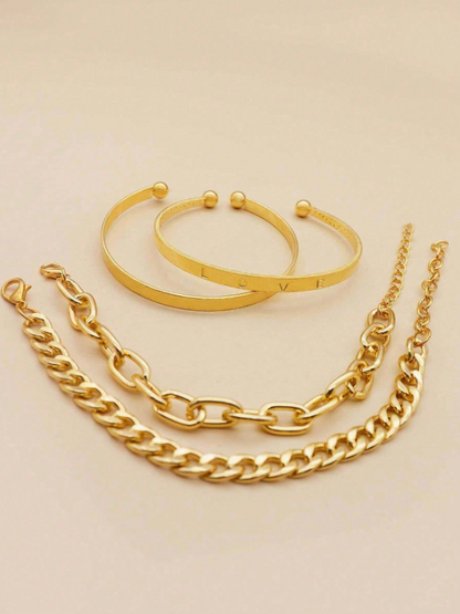 4pcs Asymmetrical Chain Bracelet Set in Gold & Silver | Multi-Element Fashion Bangles