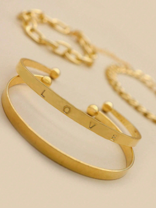 4pcs Asymmetrical Chain Bracelet Set in Gold & Silver | Multi-Element Fashion Bangles