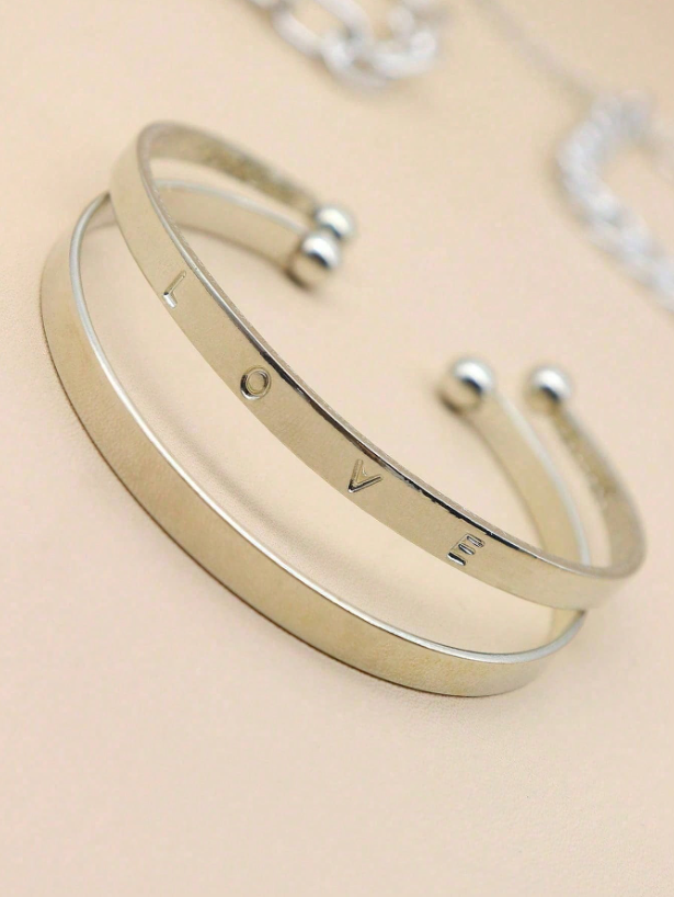 4pcs Asymmetrical Chain Bracelet Set in Gold & Silver | Multi-Element Fashion Bangles