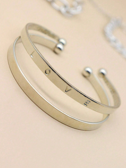 4pcs Asymmetrical Chain Bracelet Set in Gold & Silver | Multi-Element Fashion Bangles
