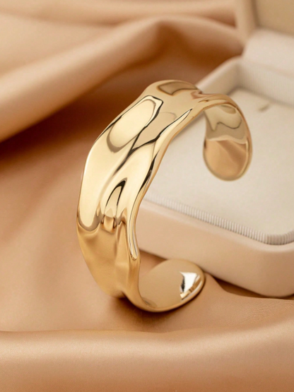 Gold Asymmetrical Geometric Open Cuff Bracelet | Minimalist Statement Bangle for Holiday & Everyday Style