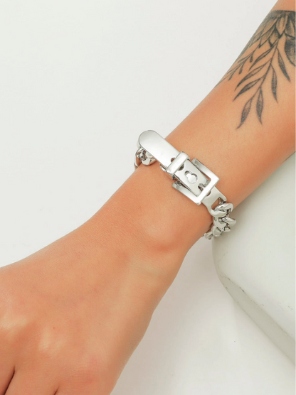 Trendy Buckle Design Bracelet | Gold & Silver Metal Belt-Style Bangle for Daily & Party Wear