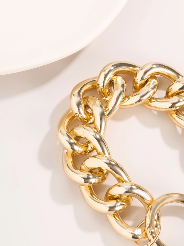 Faux Pearl Decor Chain Bracelet | Elegant Gold-Tone Chunky Chain Bangle in Old Money Style