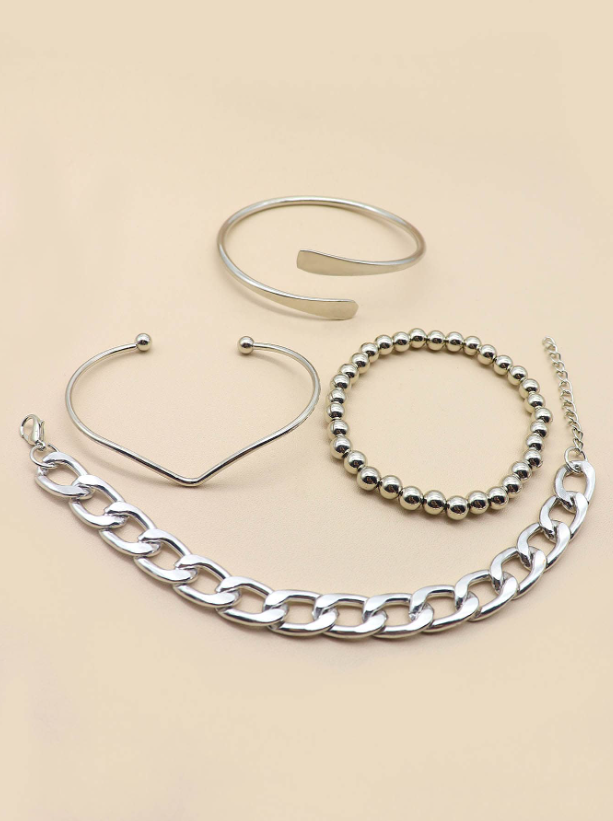 4pcs Asymmetrical Chain Beaded Gold Bracelet Set | Layered Old Money Style Wrist Accessory