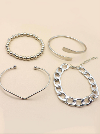 4pcs Asymmetrical Chain Beaded Gold Bracelet Set | Layered Old Money Style Wrist Accessory