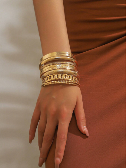 10pcs Retro Gold Bracelet Set