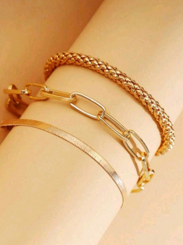 Set of 3 Snake Bone Chain Bracelets | Trendy Gold Layered Bracelet Set for Daily & Casual Wear