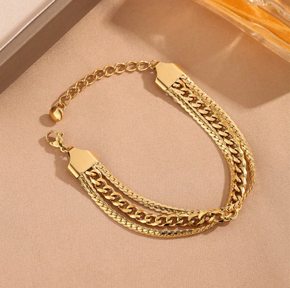 Triple Layered Crossed Hand Chain Bracelet | 18K Plated French-Style Gold Stainless Steel Bracelet for Daily & Party Wear