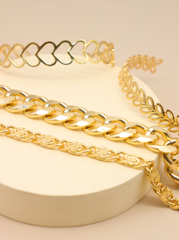 4pcs Heart & Leaf Decor Bracelet Set | Gold Layered Charm Bracelets