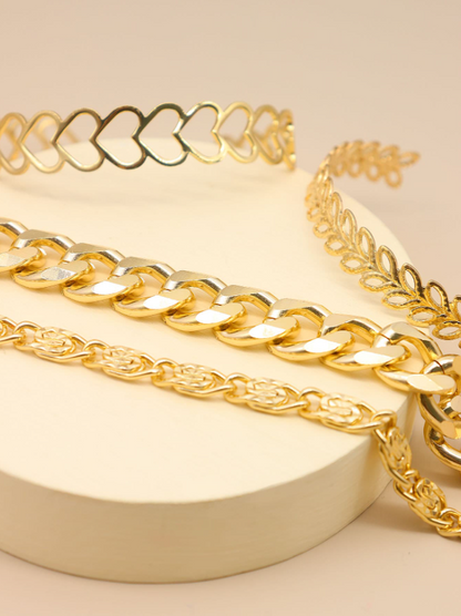 4pcs Heart & Leaf Decor Bracelet Set | Gold Layered Charm Bracelets