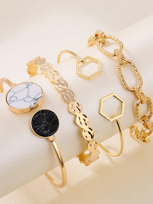 4pcs Turquoise Open Bangle Bracelet Set | Boho Gold Layered Bracelets for Daily & Festive Wear