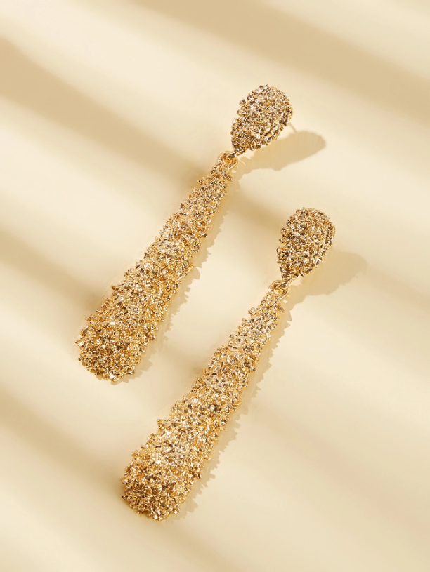 Matte Frosted Geometric Teardrop Earrings | Textured Metal Drop Earrings