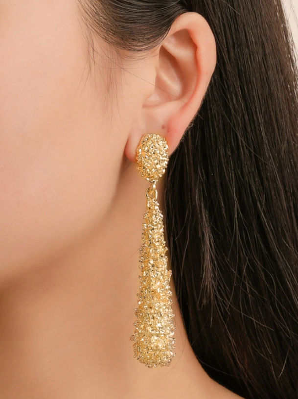 Matte Frosted Geometric Teardrop Earrings | Textured Metal Drop Earrings