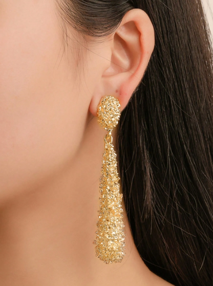 Matte Frosted Geometric Teardrop Earrings | Textured Metal Drop Earrings