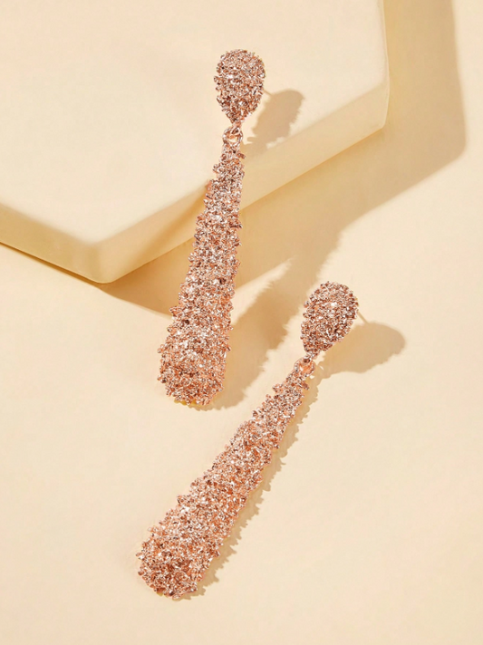 Matte Frosted Geometric Teardrop Earrings | Textured Metal Drop Earrings