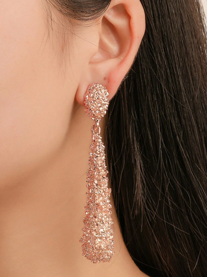 Matte Frosted Geometric Teardrop Earrings | Textured Metal Drop Earrings